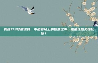 揭秘173号解说员，中超赛场上的智慧之声，谁能比他更懂比赛？ 🎙️